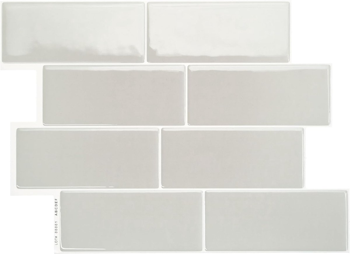 Tiles Plaktegels Zelfklevend, Mozaïek Grijs-Wit, 24,69x23,77 cm | Set van 5 (0,27 m²), Glanzend, Hitte-/vochtbestendig, Laag VOC, Keuken/Badkamer, Ideaal voor huurders, Gemaakt in Canada