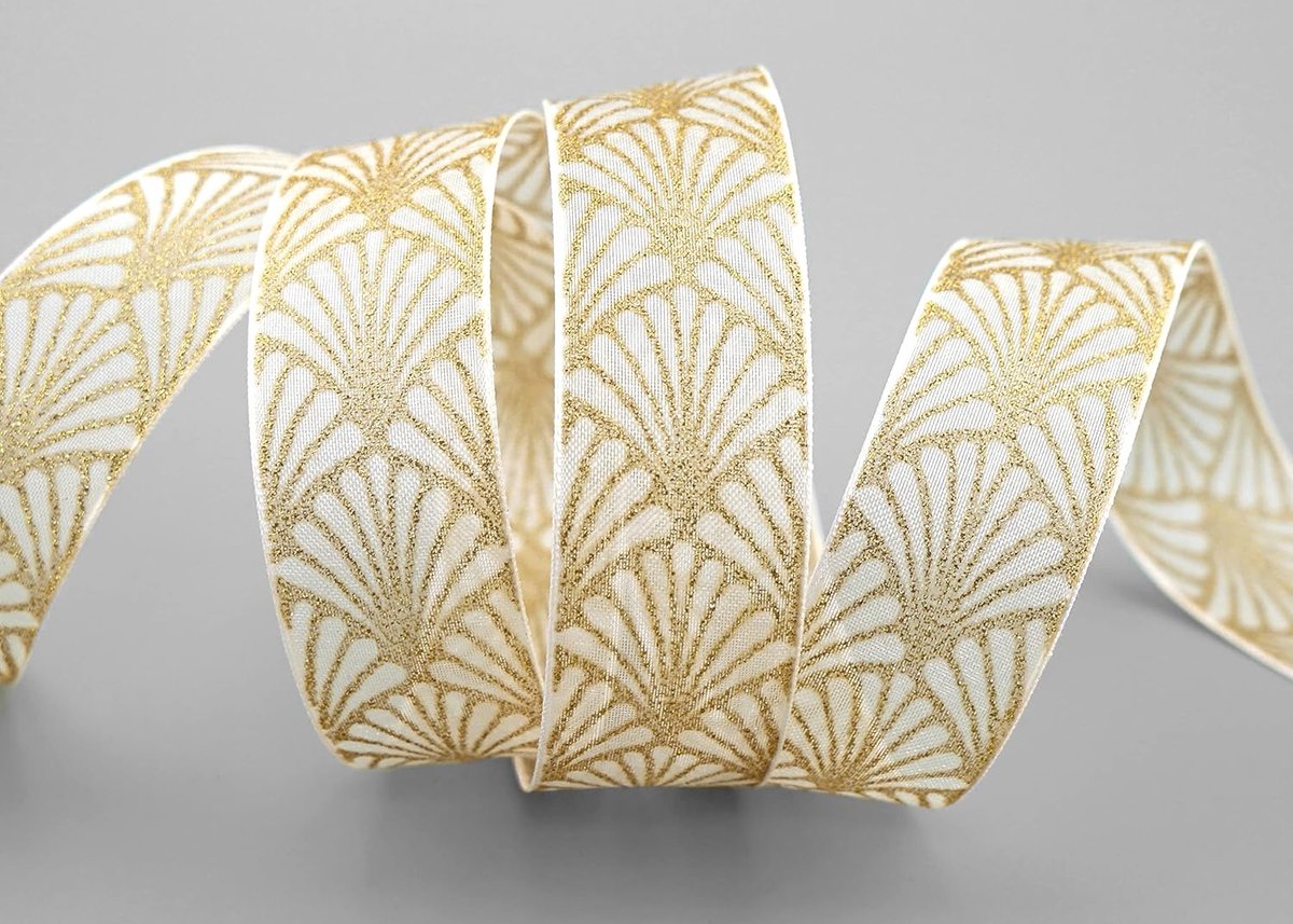 Art Nouveau crème ivoorgoud cadeaulint decoratief glanzend lint Kerstmis feest met vormvaste randen versieren knutselen geschenkverpakking