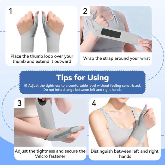 2 stuks, elastische duim-polsspalk, compressiehuls voor dames en heren, voor lichte artritis, pijnverlichting, protector (S, grijs) — afbeelding 5