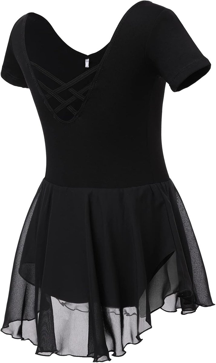 Balletpakje voor meisjes, met rok, katoen, korte mouwen, peuter, dansoutfit, gekruiste rug, balletjurk, 3-11 jaar