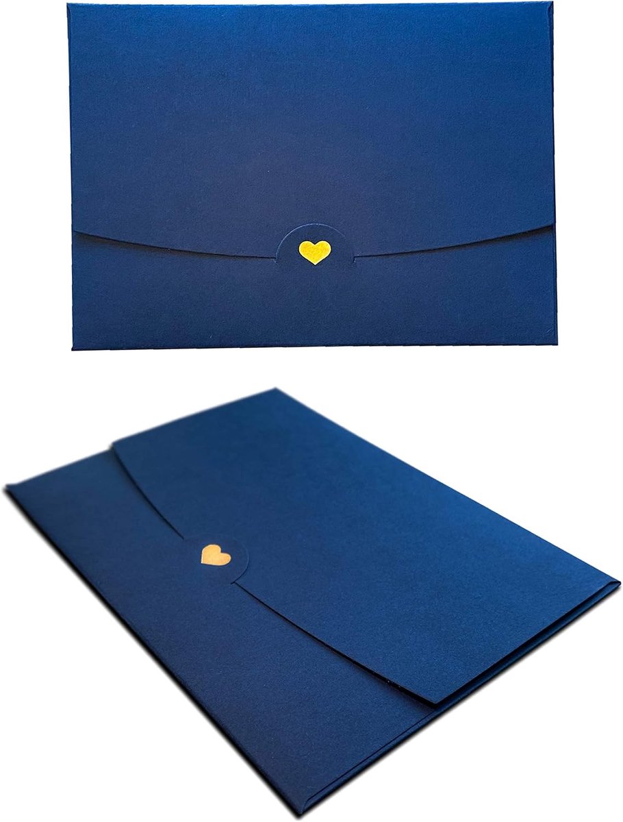 5 envelop blauw - envelop A6 - gouden hart - 15,4 cm x 11 cm | steeksluiting, zonder venster, 15,4 × 11 cm, voor wenskaarten en uitnodigingen