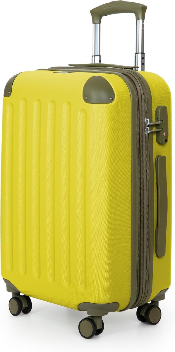 - Spree - 4 dubbele wielen handbagage hardshell uitbreidbare koffer 55 cm trolley, 42 liter, citroengeel