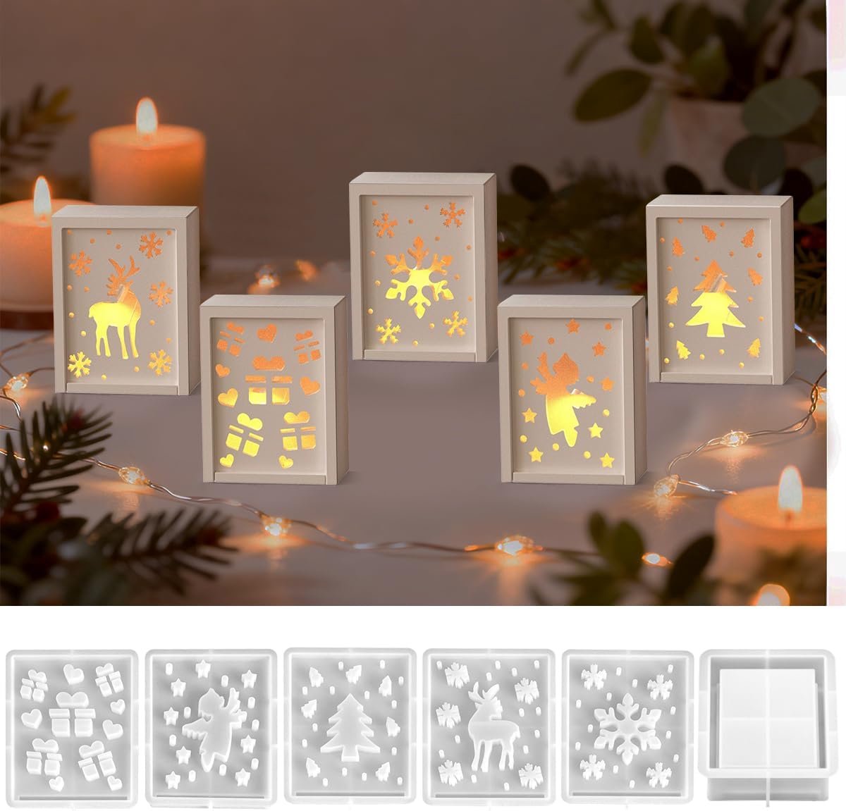 6 siliconen vormen voor geschenkdoos, siliconen vorm voor Kerstmis, kaarsvorm voor Kerstmis, epoxyhars, voor geschenkdoos, doe-het-zelf decoratie