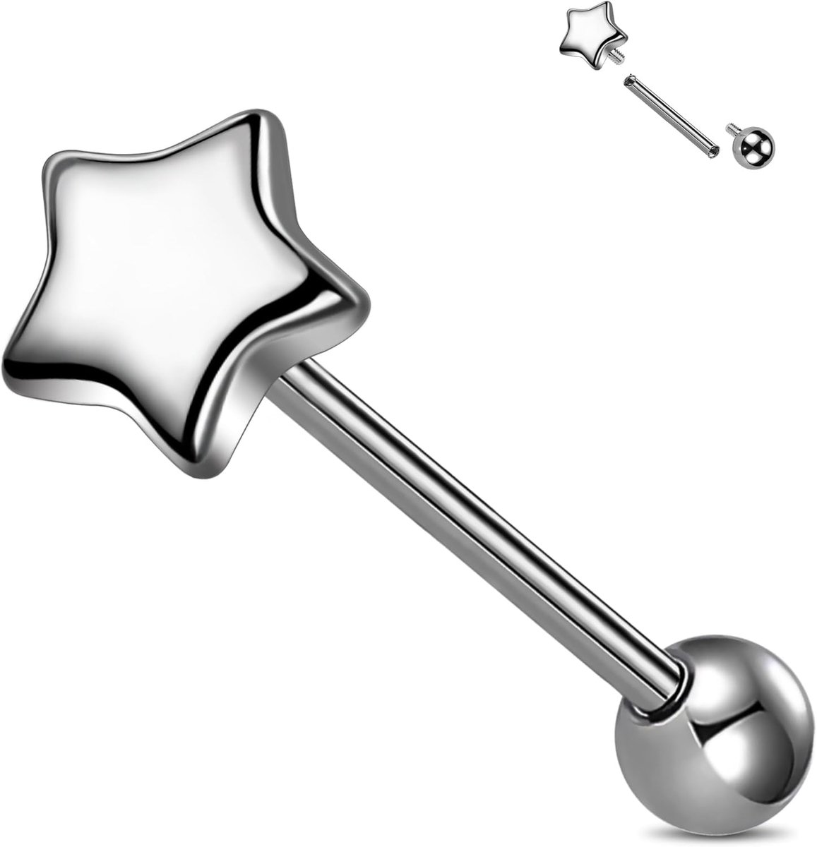 Body Piercing Titanium Tongue Piercing Bars Internally Nipple Bars Heart Star Tongue Piercing Jewellery 14G Nipple Tongue Bars