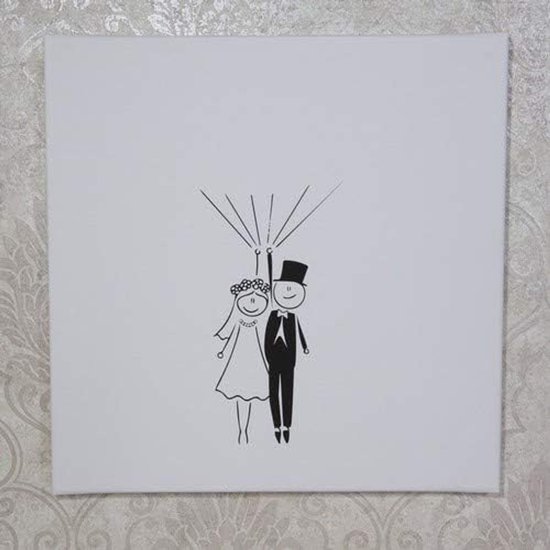 Canvas voor vingerafdrukken DIY bruiloft, jubileum, familiefeest, feest, verjaardag als gastenboek incl. stempelkussen en pen - motief bruidspaar - 50x50cm — afbeelding 2