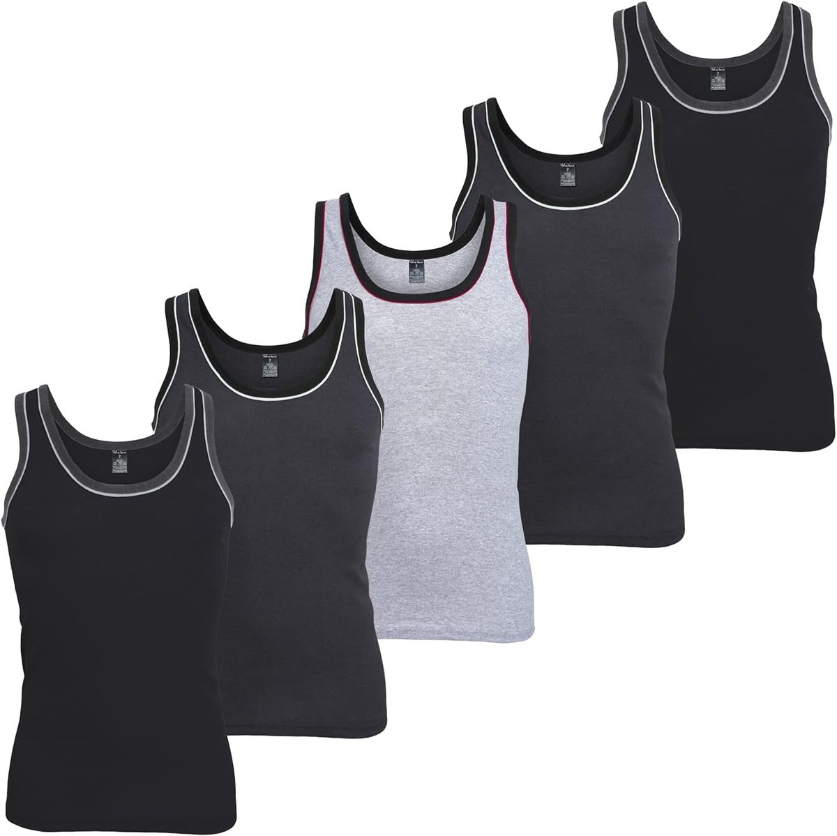 Heren Melange Tank Top (5-pack), katoen fijn geribbeld onderhemd zonder mouwen