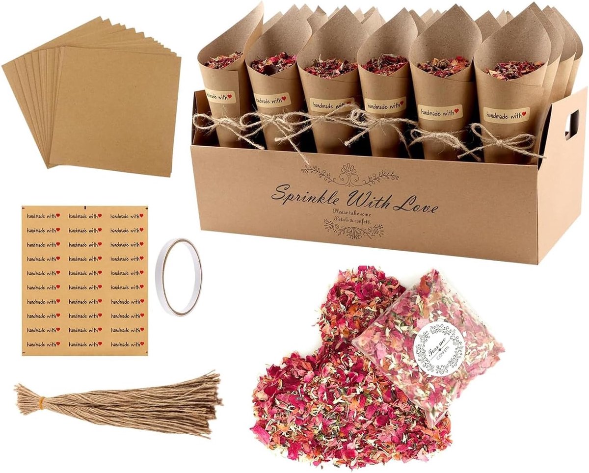 Rijstkegel met confettiverpakkingen voor bruiloften, kraftpapier met 30 gaten, kraftpapier voor snoep