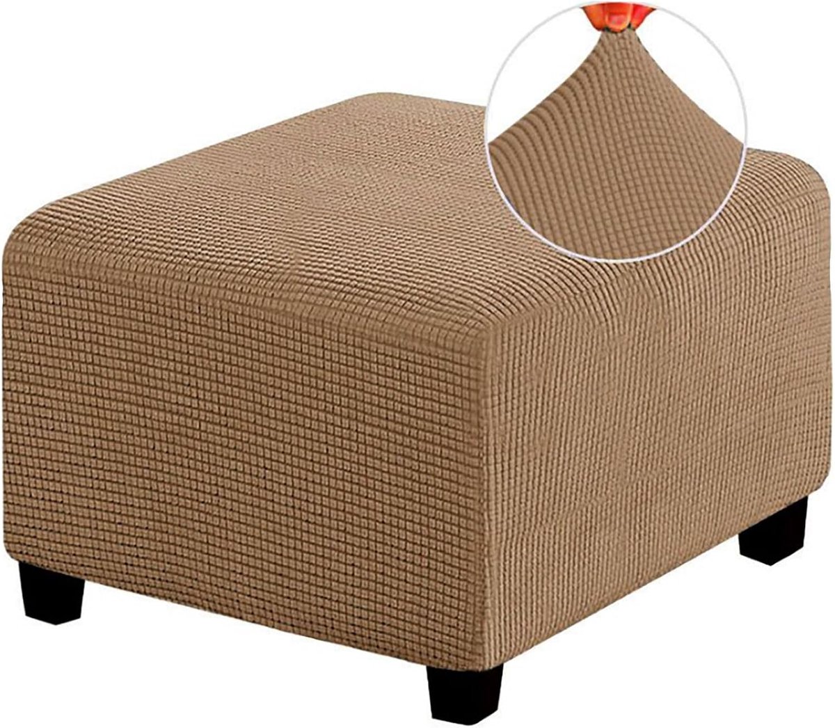 Ottomaanse hoes, stretch Ottomaanse hoes wasbaar super zachte universele poef cover met elastische bodem Anti-Slip Voetkruk Jacquard Slipcovers (Khaki)