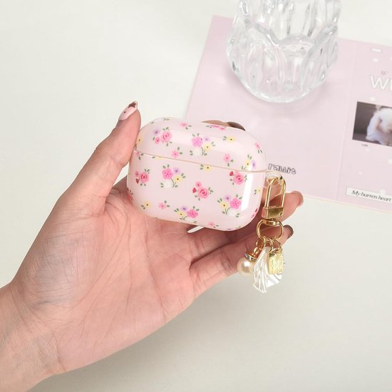 Hoes voor AirPods Pro 3 met Reinigingsset, Schattig Bloemendesign met Elegante Bloemen, Zachte TPU Beschermhoes voor Meisjes en Vrouwen, Compatibel met AirPods Pro 3e Generatie - Roze — afbeelding 3