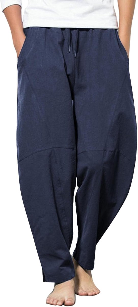 Linnen herenbroek, lang, losse pasvorm, zomerbroek, lichte vrijetijdsbroek, vakantie, strandbroek, yogabroek, harembroek, hippie, lange broek