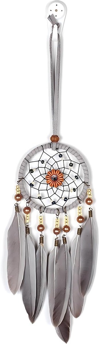 Handgemaakte Dromenvanger, Gevederde Dromenvanger, Handgeweven Dromenvanger, Gebruikt voor Auto-Sieraden, Huisdecoratie, Geschenken (Grijs)