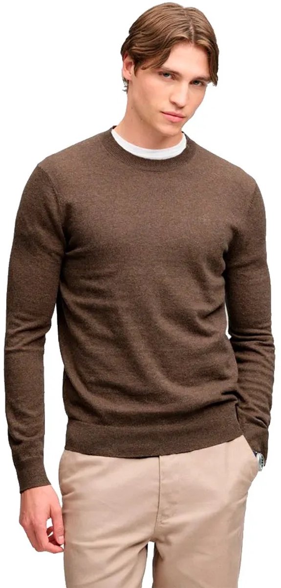 Superdry Essential Lichtgewicht Wollen Mix Trui Heren Sweaters Biscuitbruin Gemeleerd