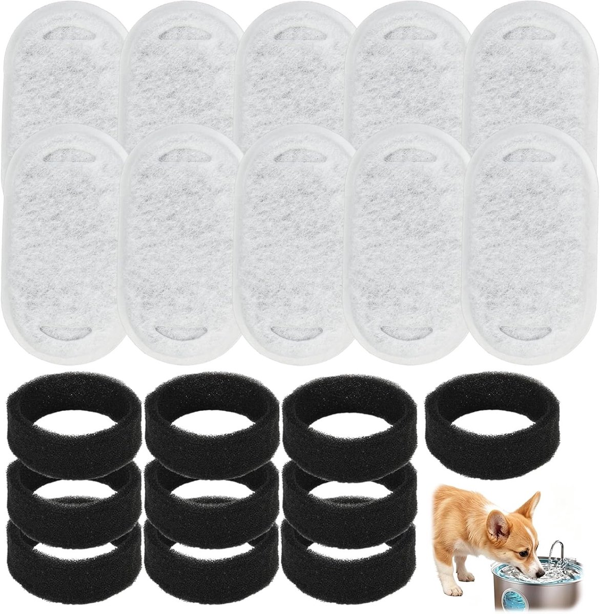 20 stuks waterfonteinfilters voor katten, filters voor waterfontein voor katten, 10 actieve koolfilters en 10 schuimfilters, vervangingsfilter met hoge efficiëntie voor zuiver en schoon water