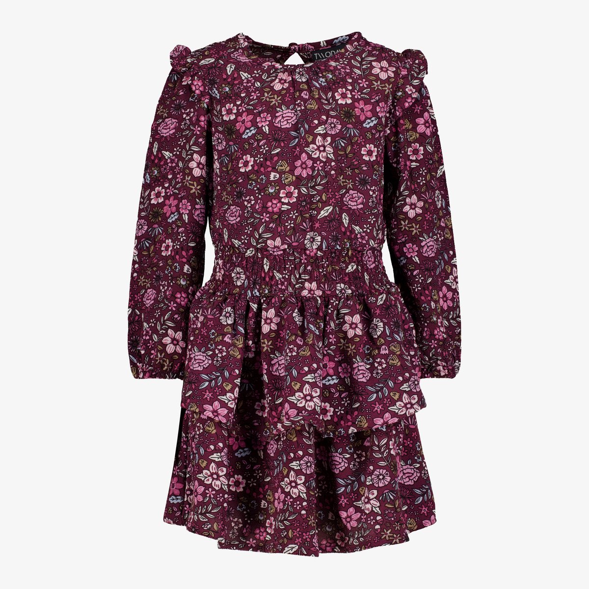 TwoDay meisjes jurk met ruches en bloemenprint paars - Maat 122/128