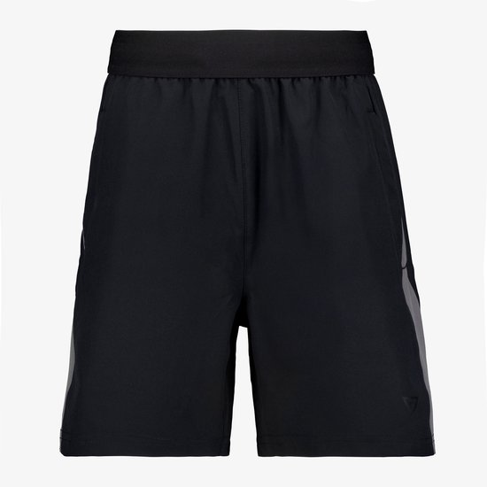 Short de sport noir pour enfants avec ceinture élastique noire et accents gris sur les côtés.