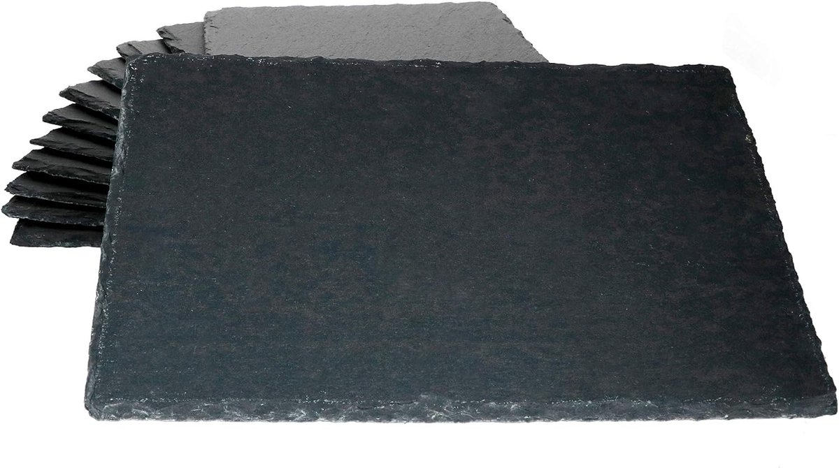 Leiplaat set van 12 stuks 20 x 30 cm I serveerplaten zwart I sushi plaat met rustieke breukrand I Cheese Board voorgerecht ook als onderzetter bord I decoratieplaat graniet