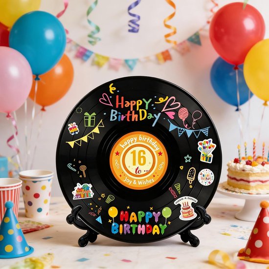 Gastenboek, vinyl, grammofoonplaat, gastenboek, verjaardag, vinylplaat, decoratie - Feestdecoratie, alternatief voor verjaardagsgastenboek, met pen en houder, feestcadeau, bord, poster voor jongens en meisjes — afbeelding 2