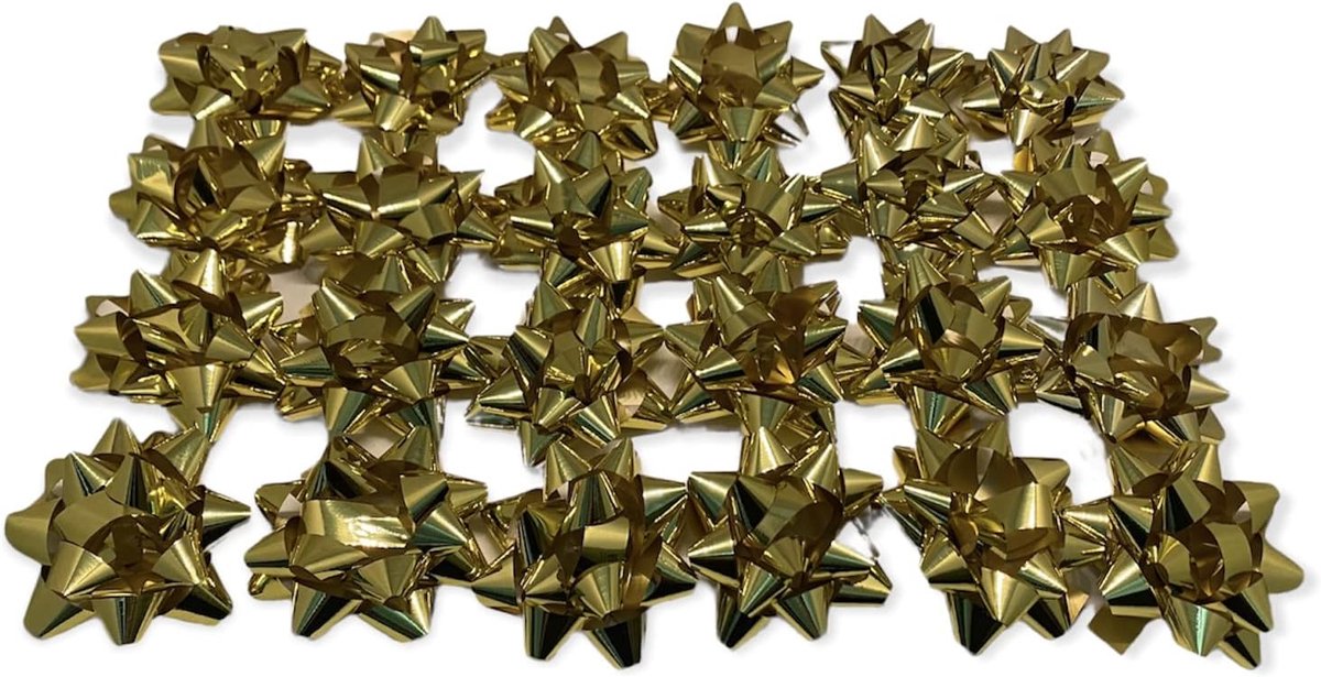 Strikken, kleur goud metallic voor kerstcadeaus, strikken voor pakketten, zelfklevend, decoratieve sterren voor Kerstmis, Valentijnsdag, diameter 8 cm, met sticker 3,5 cm
