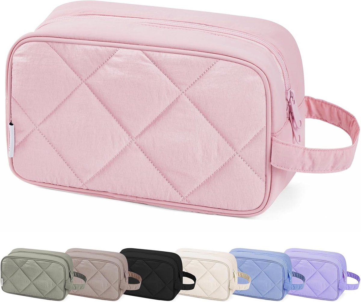 Reistoilettas voor mannen en vrouwen, reizen, dopp-kit, scheertas voor toiletartikelen, accessoires, Gewatteerde Dusty Rose
