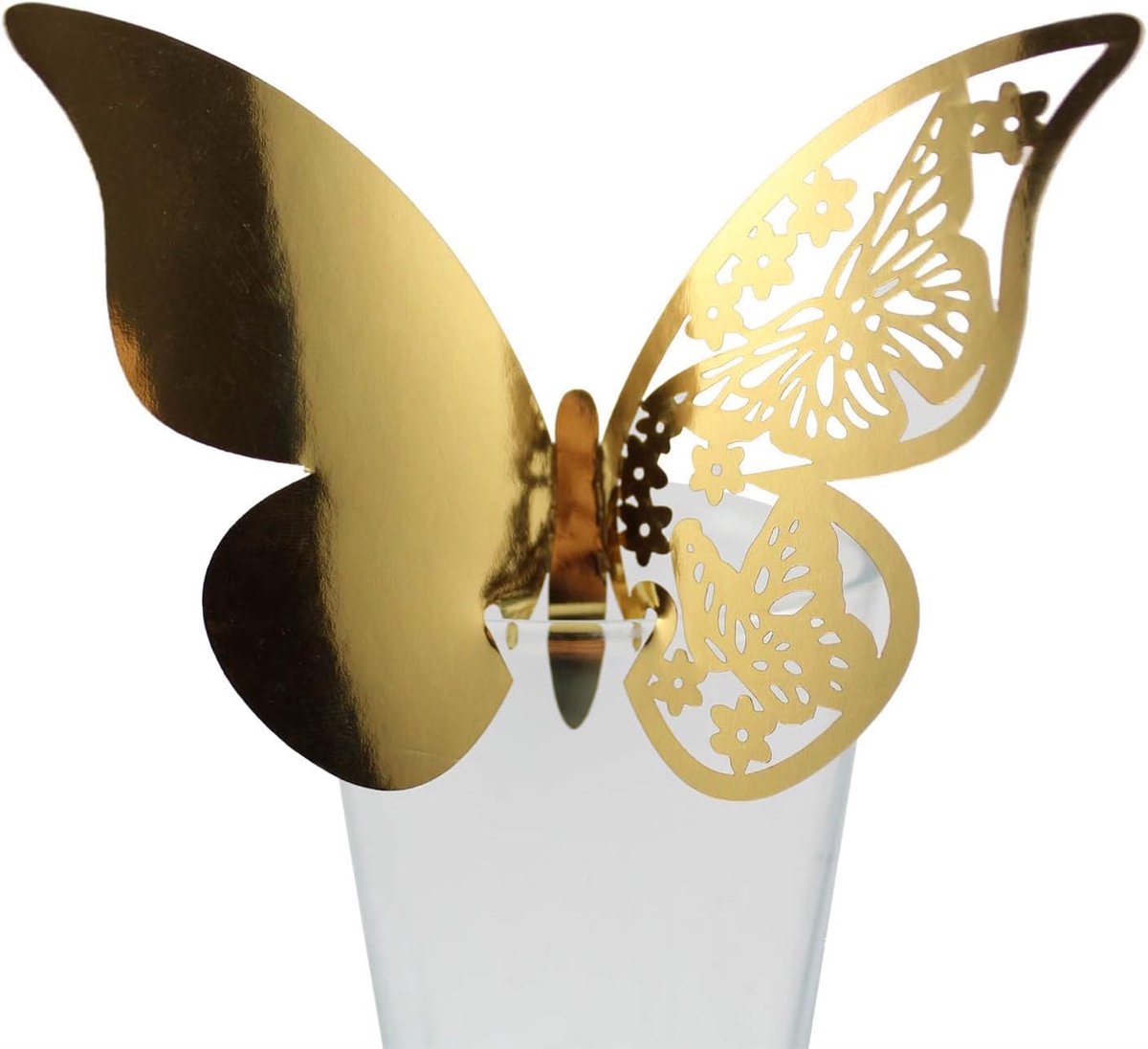 50 stuks vlindertrechterlier,tafelkaarten,naamkaarten,glazen hangers,muurstickers voor tafeldecoratie,bruiloft,feest,huisdecoratie,vlinder,tafelkaarten,laserplaatskaarten,naamkaarten,goud A