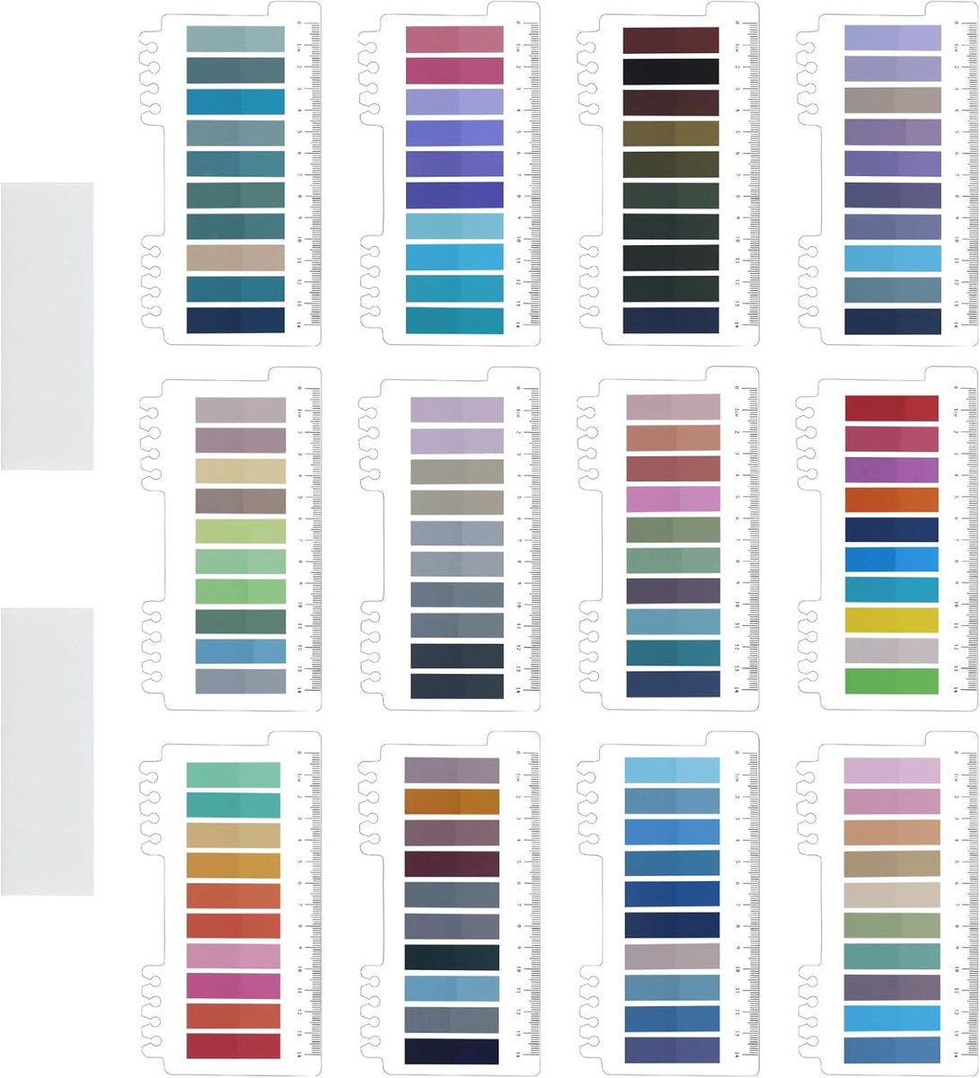 Zelfklevende notities, tabs, 12 sets, gekleurde plakstrips, sticky notes PET-meerkleurig, voor bladwijzers, studeren, kantoor, schoolplanner, memo, met 2 sets transparante zelfklevende