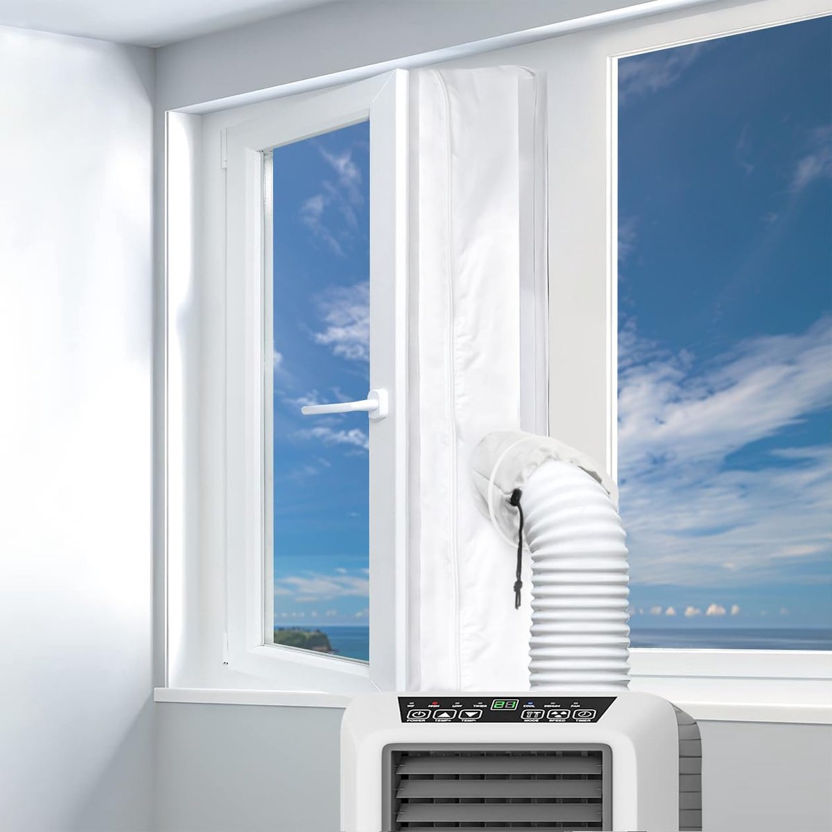 500 cm airconditioning raamafdichting met manchetten, universele raamafdichting voor vleugelramen, airconditioningsset, draagbare raamafdichting voor mobiele airconditioners en wasdrogers (500 cm)