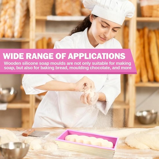 4 stuks, 1200 ml, zeepvorm met houten doos, rechthoekige zeepvormen, siliconen vorm, zeepvorm, geschikt voor zeep of toastcake (roze) — afbeelding 3