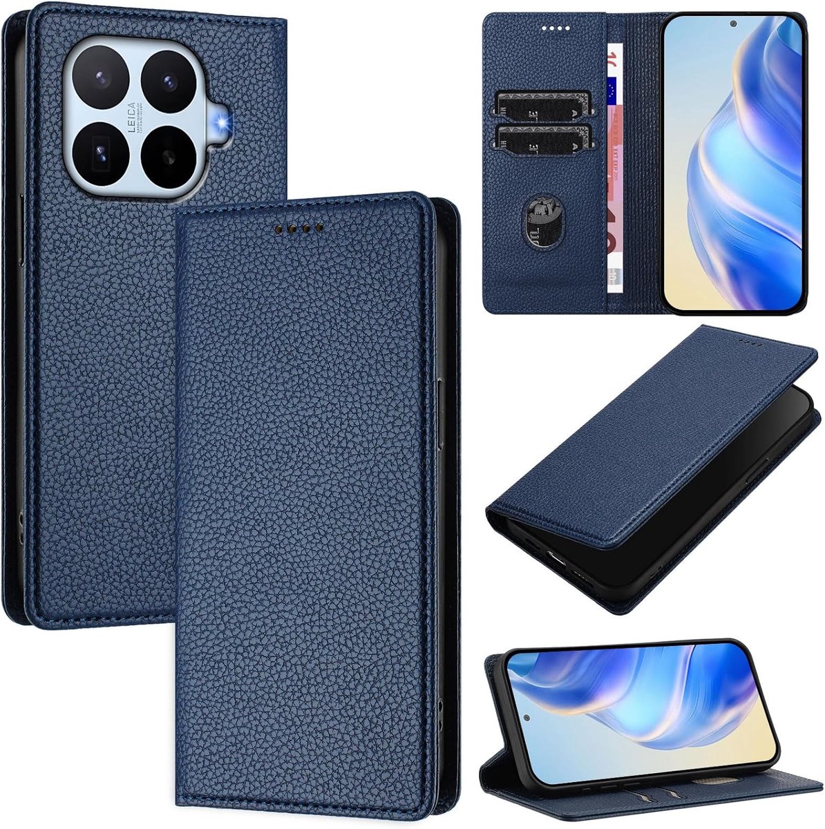 Beschermhoes voor Xiaomi 17T Pro 5G, leren portemonnee, beschermhoes in boekstijl met kaartsleuven, magneetstandaard, flip case, donkerblauw