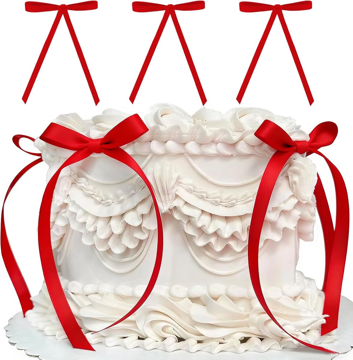 24 stuks rode strikken taartdecoratie, taartdecoratie, verjaardagsdecoratie, strikband, voor verjaardagsfeesten, bruidsfeesten, taartdecoratie en dessertdecoratie