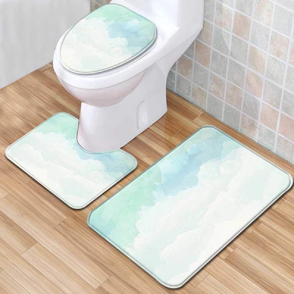 Mat, Toiletmat, Badkamer Tapijt, Driedelige Badkamer Anti-slip Mat, Tapijt Deurmat, Douche Mat Badkamer Stoelkussen 45cmx75cm