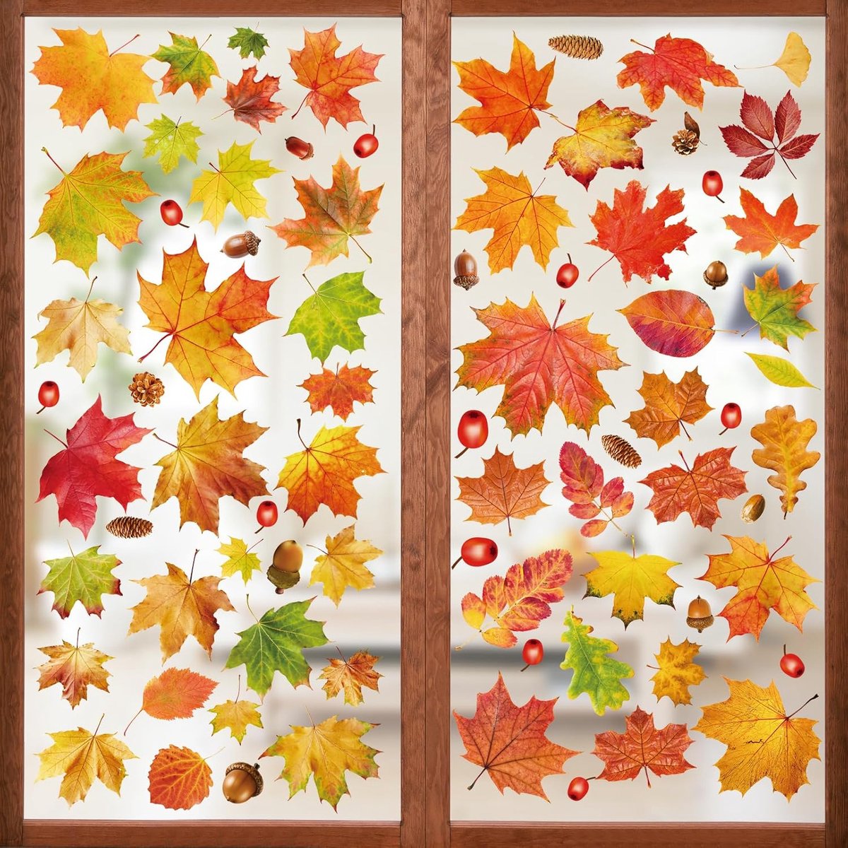 Raamstickers, esdoornbladeren, raamafbeeldingen voor herfst, decoratiestickers, vensterstickers, Thanksgiving-decoratie voor Thanksgiving-feest, 6 vellen