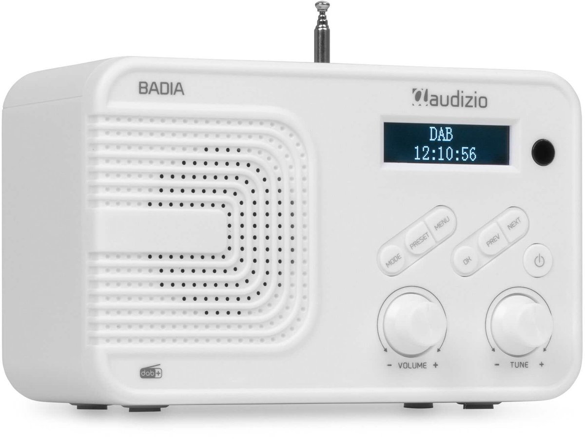 DAB radio - Audizio Badia - Kleine radio - Met Bluetooth, USB en AUX - Slaapkamer radio - Wit