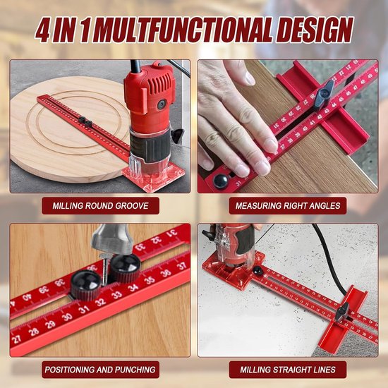 4-in-1 freesgroefbeugel, metrische MM-frees, cirkelsnijmal, kasthardwaremal voor routergereedschap, verstelbare multifunctionele freesmal voor houtbewerking — afbeelding 2