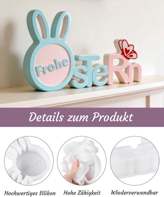 Konijn brief siliconen mal voor epoxyhars gieten, konijn brief decoratie voor tafel middenstuk, snoep mallen en lente feest decor (stijl 2) — afbeelding 2