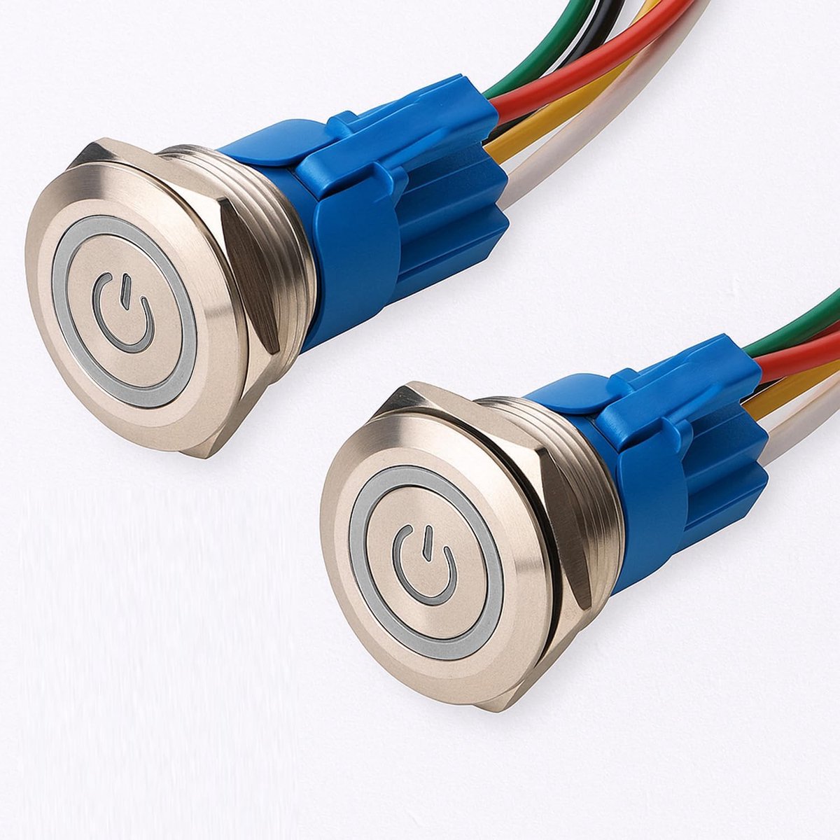 2pcs 0.87''/22mm Roestvrijstalen Vergrendelende Drukknop 12V-24V 5A Voedingssymbool LED 1NO1NC SPDT AAN/UIT Waterdichte Tuimelschakelaar met Draadstekker(Witte LED)