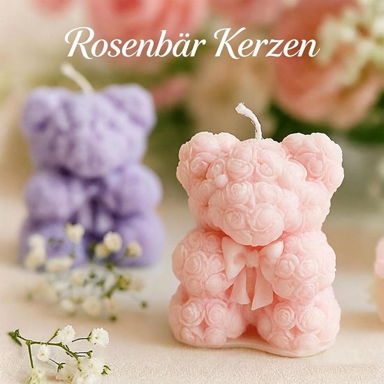 2 stuks kaarsvormen van siliconen, 3D-rozenbeer-kaarsvorm, rozenbeer, teddybeer, siliconen vorm, beer, doe-het-zelf kaarsvormen voor zelfgemaakte zeep, cadeaus voor Valentijnsdag (S+M) — afbeelding 4