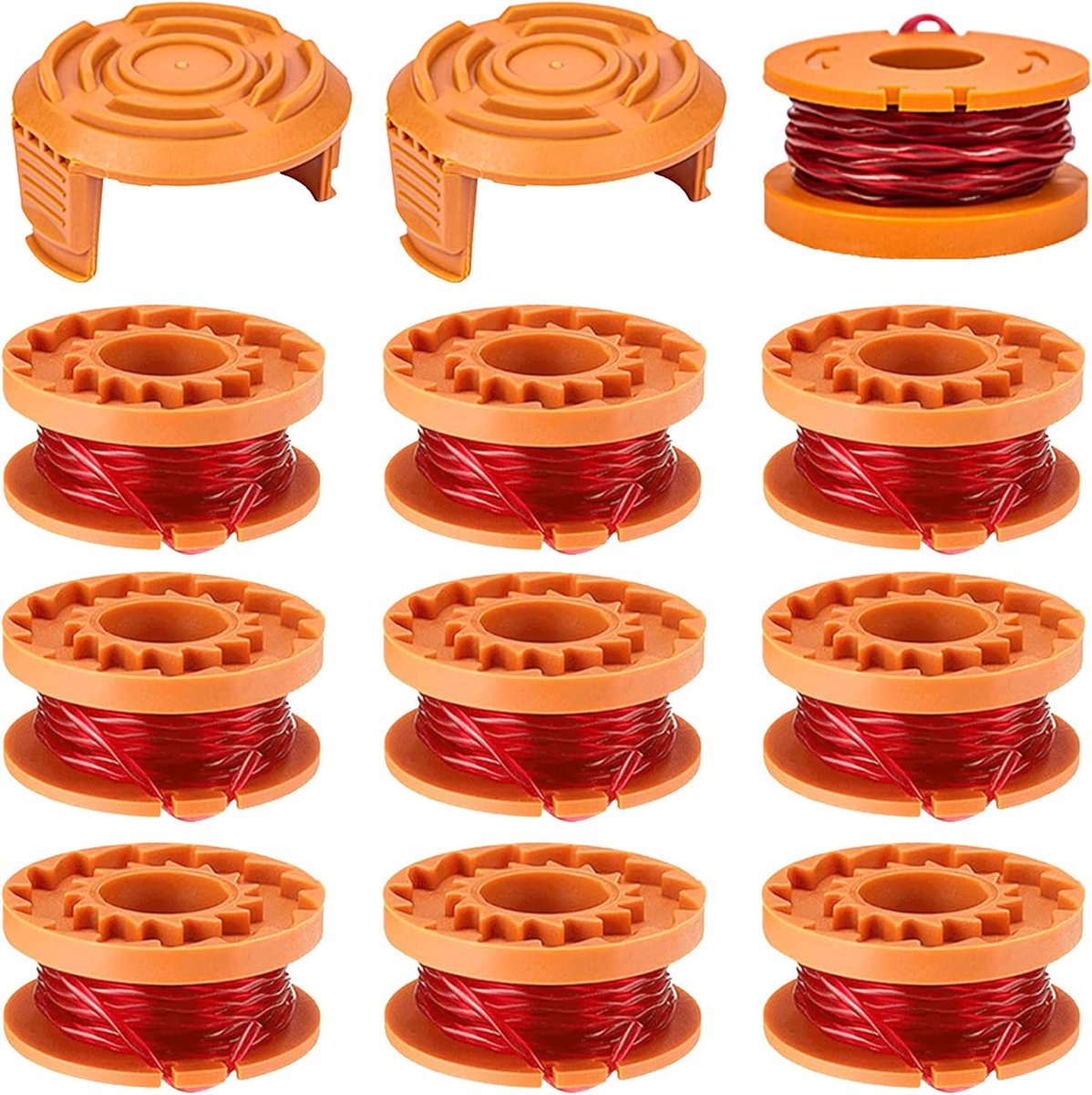 10 stuks vervangende grastrimmer-spoel compatibel met Worx WA0010, Autofeed nylon lijn voor Worx WG151 WG154 WG155 WG160 WG163 WG175 WG180, vervangende dop WA6531,1,65mm x 3,04m (10 spoel + 2