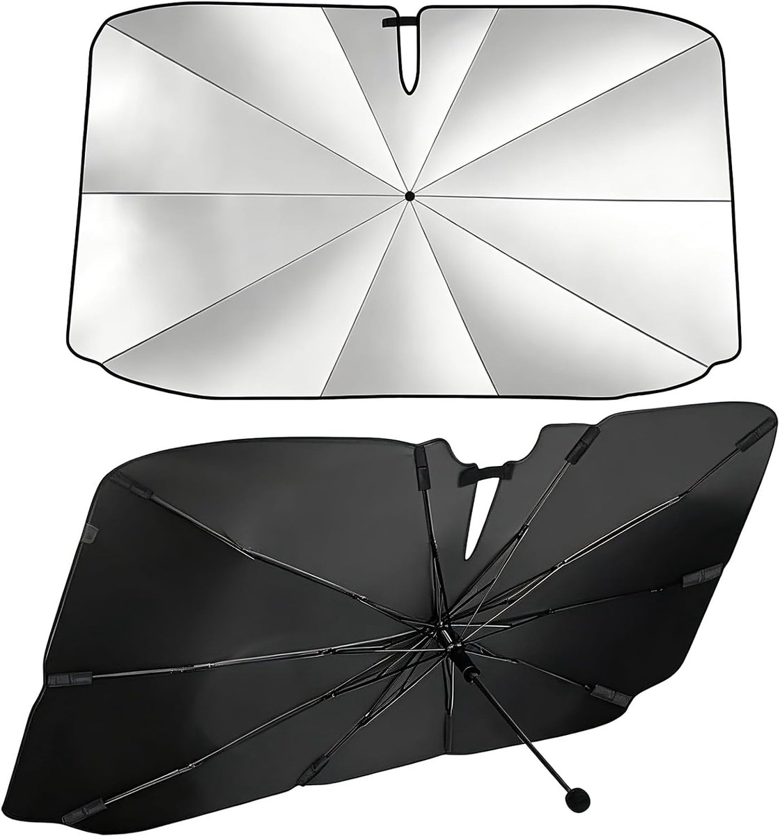 Voorruit, zonnescherm auto met 360° draaibare handgreep, uv-bescherming en warmte-isolatie voor de meeste voertuigen, 145 x 83 cm