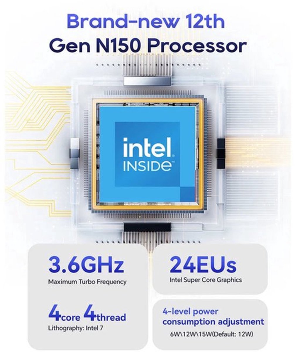 Mini-Pc – Kleine Computer – Desktop Pc – Compacte Pc – Krachtige Intel N150 Processor – 12GB LPDDR5 Geheugen