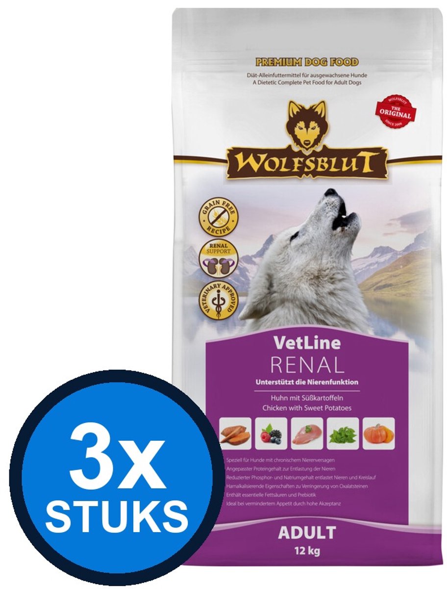 3x Wolfsblut - VetLine Renal - Hondenvoer Droogvoer - 2 kg