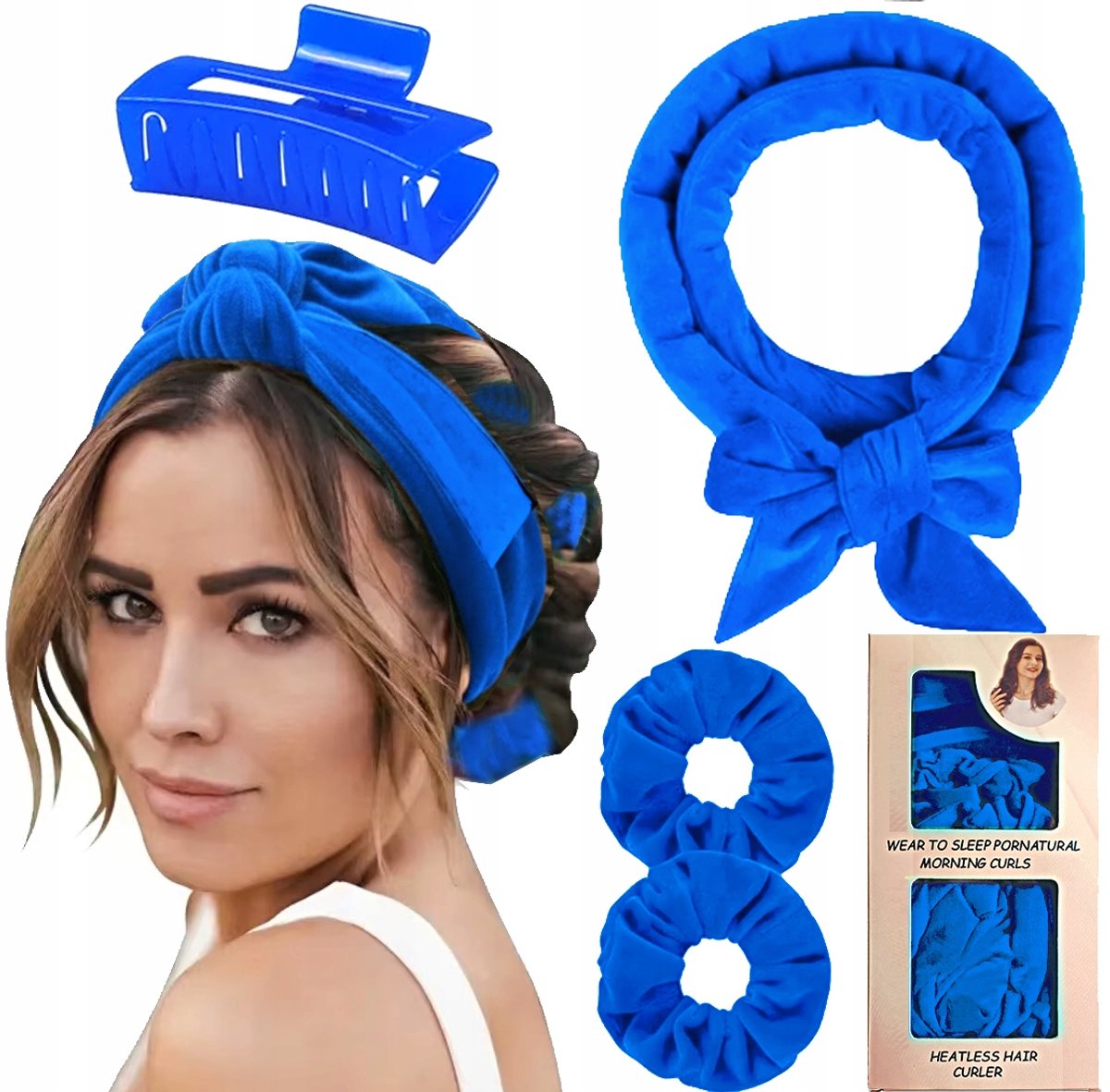 Velours Haarrollerset voor Hitevrije Curlen met Klem - Blauw