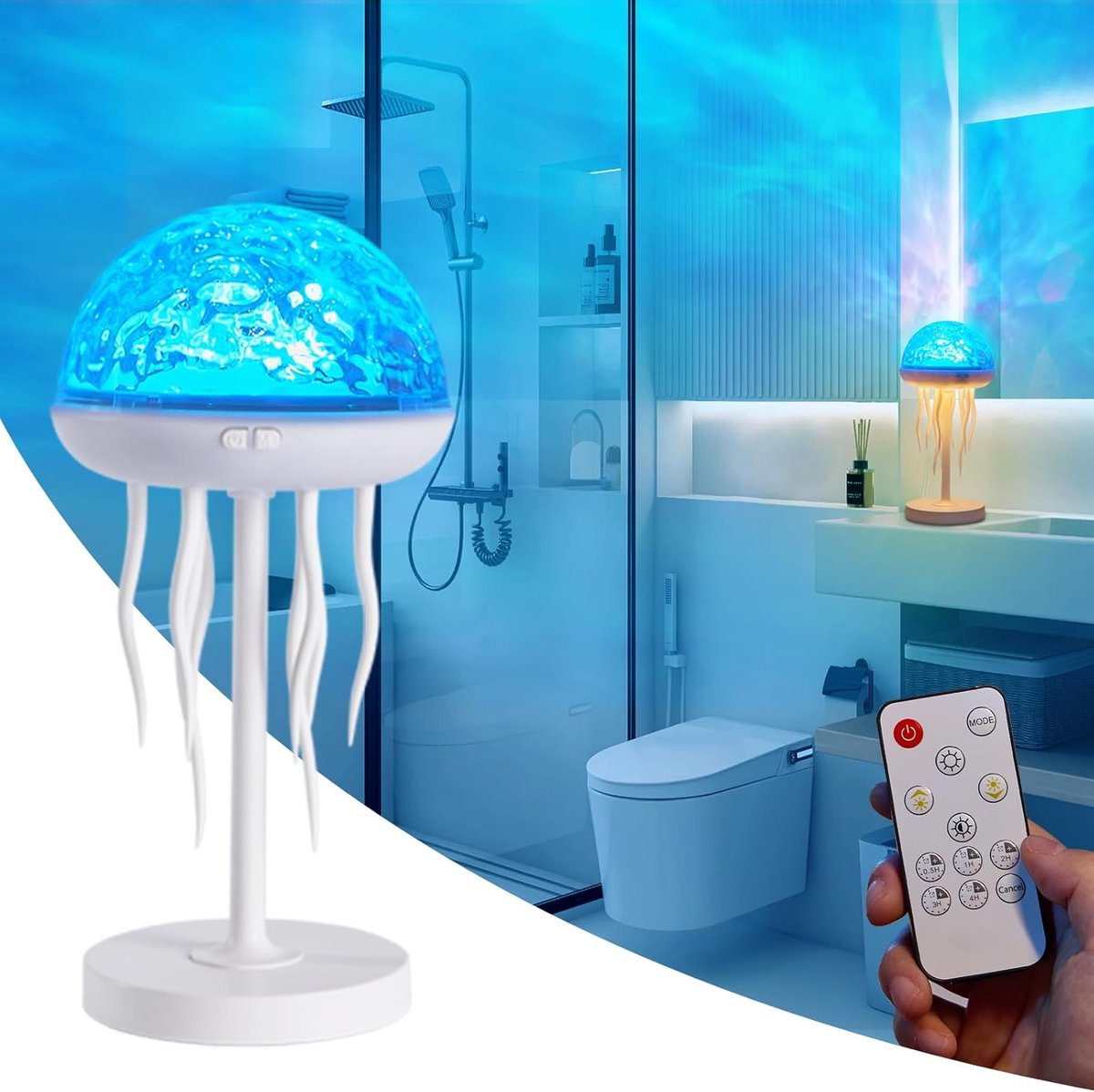 2-in-1 oceaan- en sterrenhemel watergolflamp, oplaadbare kwallenprojector met 7 kleuren LED, tafellamp met afstandsbediening, rustgevend nachtlampje en sfeerdecoratie voor de kinderkamer | Energieklasse D