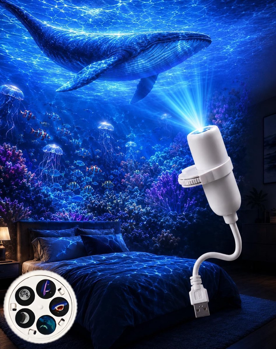 5-in-1 5D holografische sterrenprojector, 360° verstelbaar USB lamp met 5 films, slaapkamer sfeerlamp | Energieklasse A+++