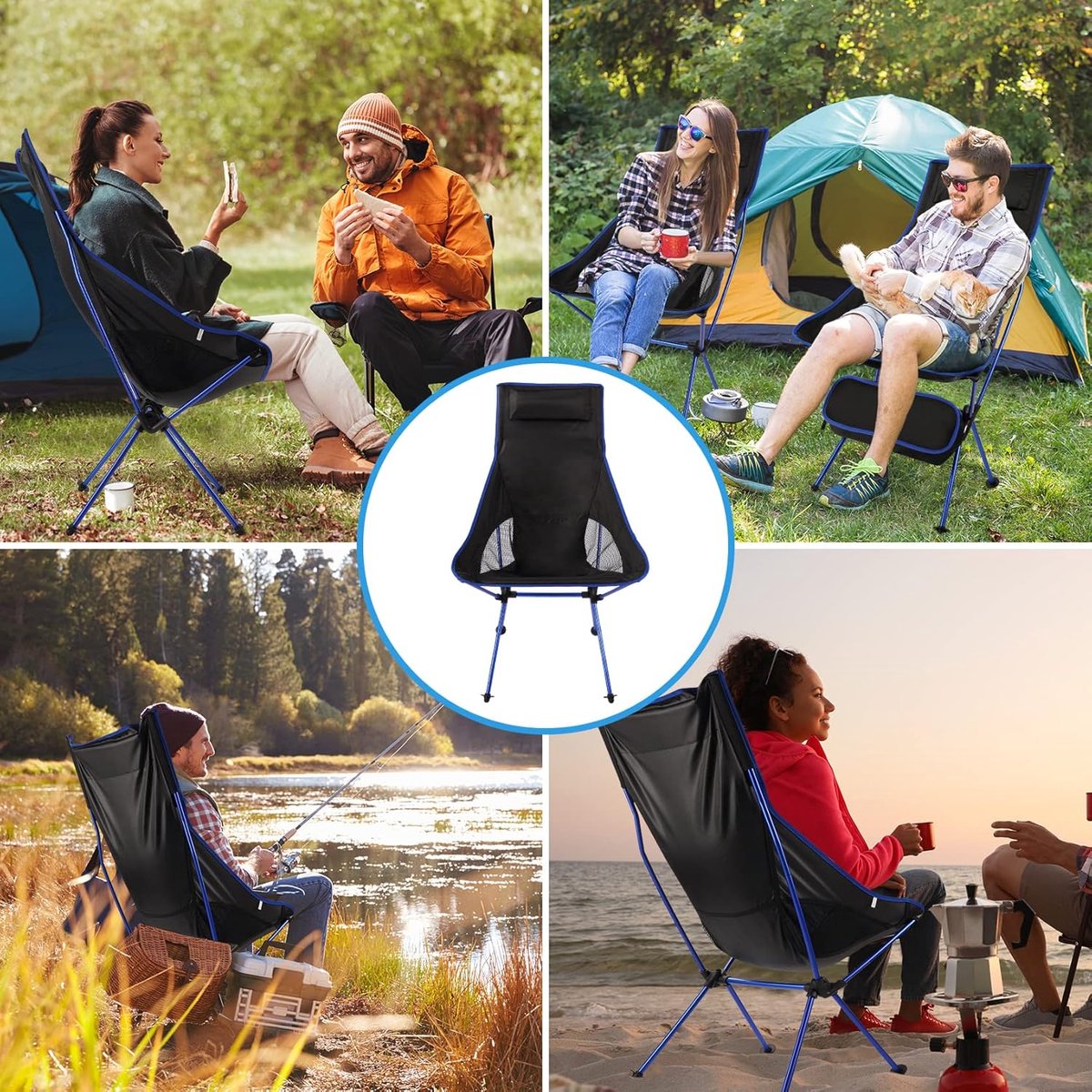 Draagbare Campingstoel - Opvouwbare Stoel met Hoge Rugleuning - Belastbaar tot 150 kg - Lichtgewicht Aluminium Frame - Afneembare Zachte Hoofdsteun - Compact met Opbergtas - Voor Kamperen, Vissen, Strand en Picknick — cadeau in Sport & Outdoor - foto 3