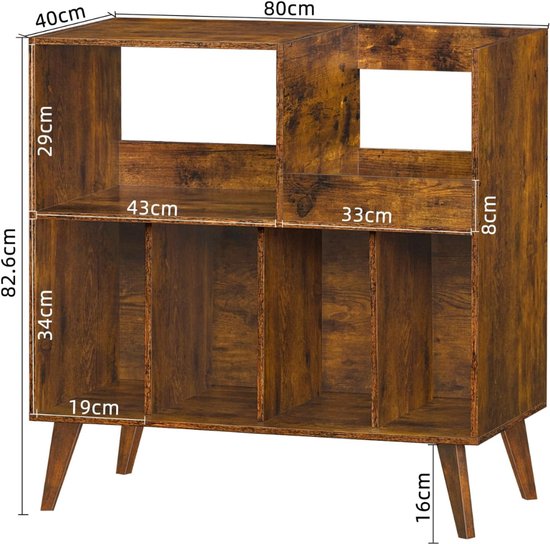 Lìon® Platenspeler Kast - Houder voor Vinylplaten - Platenkastje met Plank - Bruin - 40cm x 80cm x 83cm — afbeelding 2