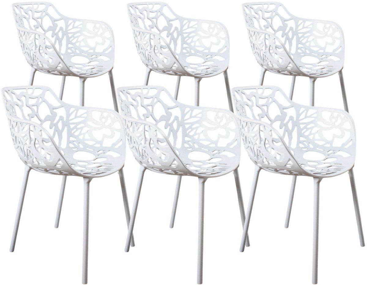 DS4U® - Cast eetkamerstoel - Set van 6 - Wit - Aluminium - Met armleuning