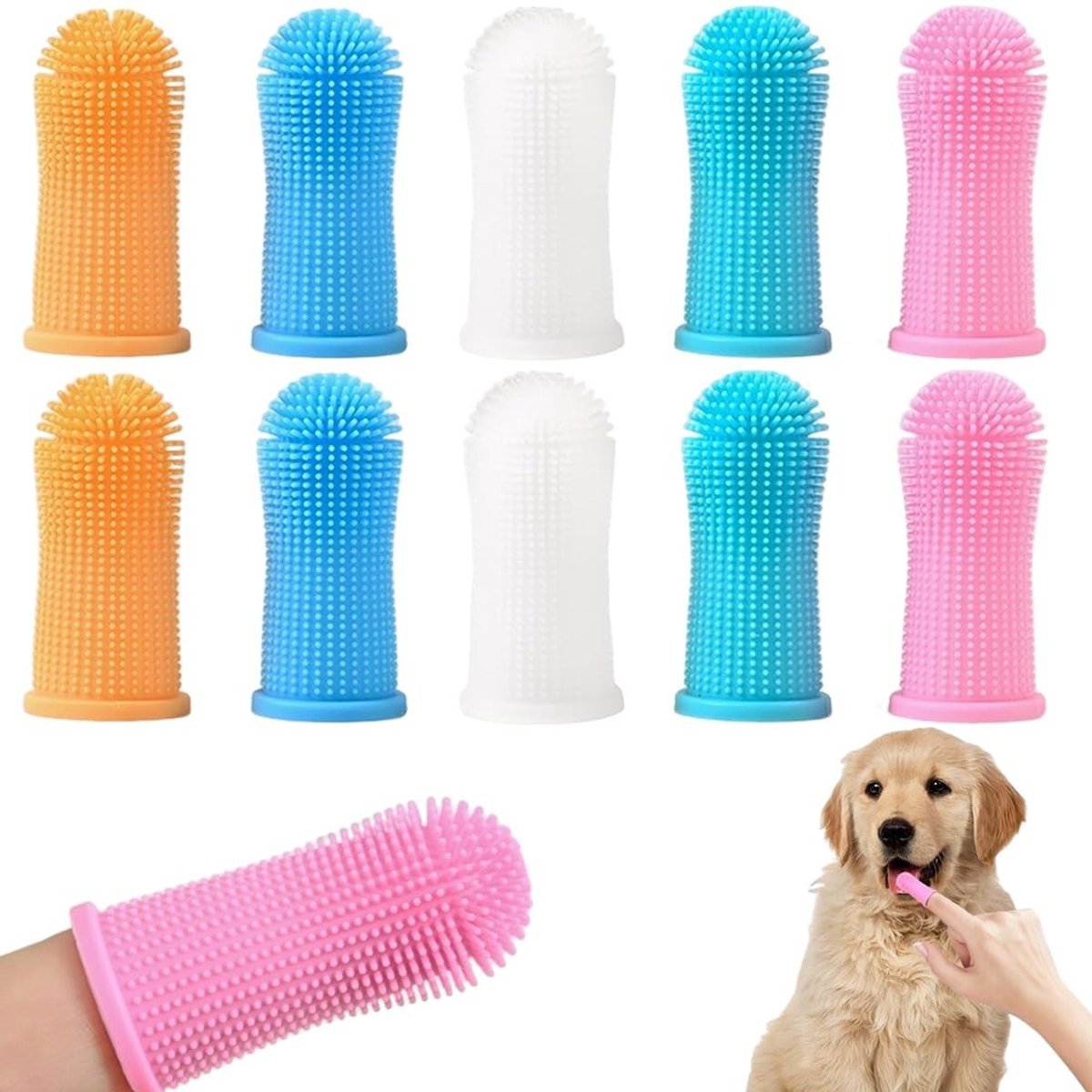 SolidKeus - Set van 10 Silicone Vinger Tandenborstels voor Honden
