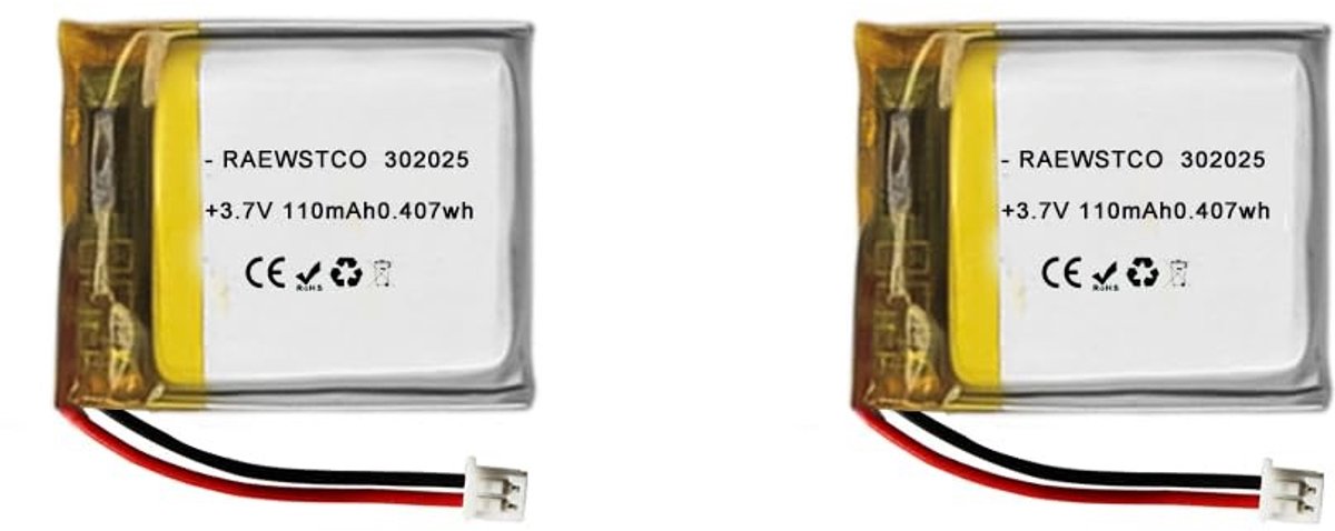 SolidKeus - 2 Stuks 3,7V 110mAh Oplaadbare Polymeer Lithiumbatterij voor Hoofdtelefoons