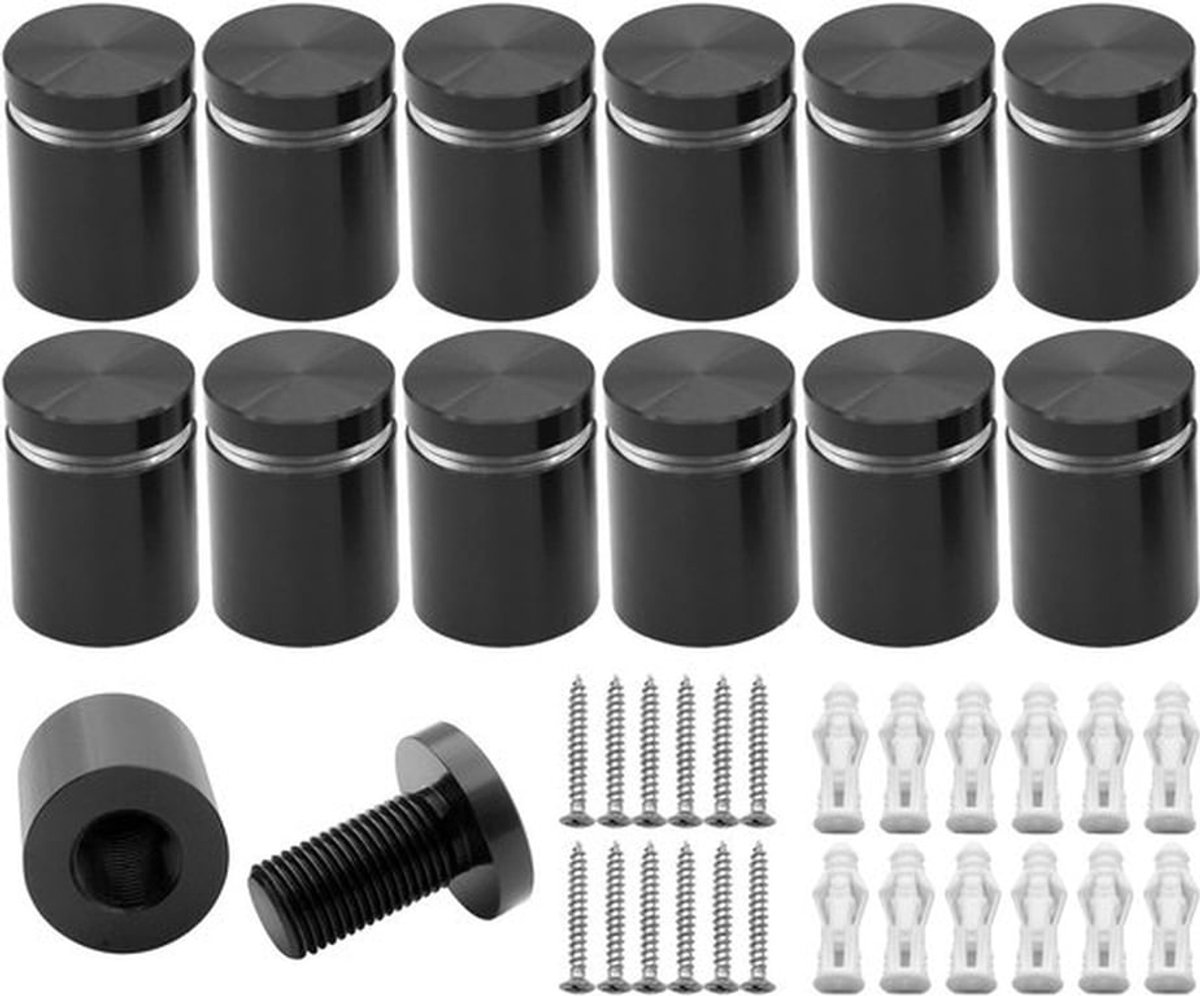 Standoff 12 Stuks D19 x H20 mm - Massief Aluminium - Zwart Geanodiseerd - Bevestigingsbouten - Afstandhouder voor Borden - Duurzaam en Robuust - Afstandhouders