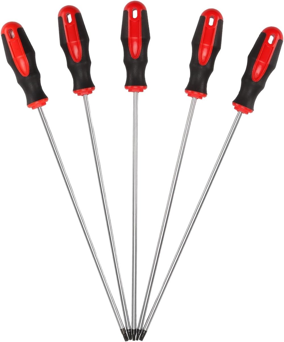 5-delige Torx Schroevendraaier Set, Extra Lange Magnetische Schroevendraaiers T15-T30, S2 Staal met 300 mm Meslengte voor Auto Reparatie en Klussen in Krappe Ruimtes
